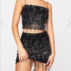 worn once Dolls Kill Black Sequin Top + Skirt Set